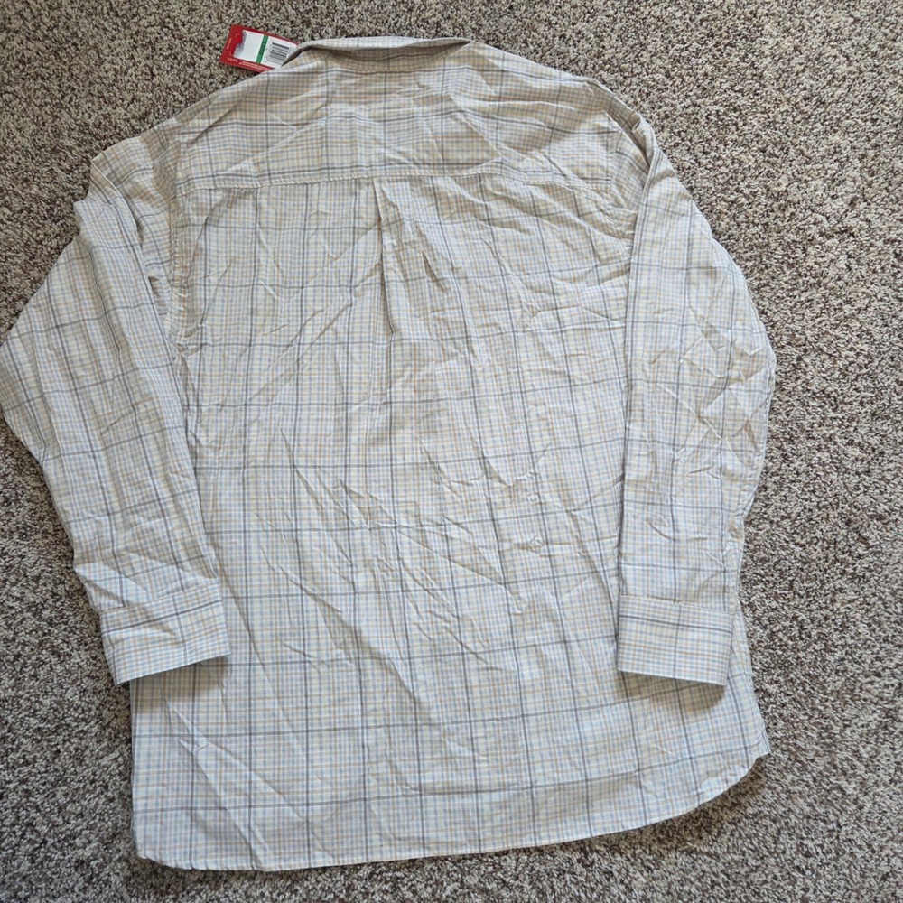 IZOD Luxury Sport Mens Large Plaid Button Down Shirt 80s 2-Ply Cotton Tan NWT - Picture 6 of 6